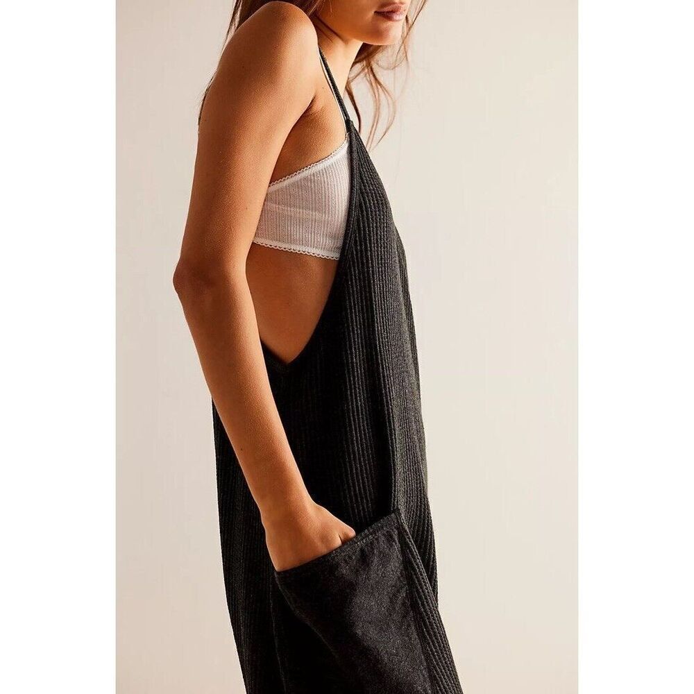 Free People FP One Frankie Jumpsuit Black Waffle Knit XS NEW - Picture 3 of 3